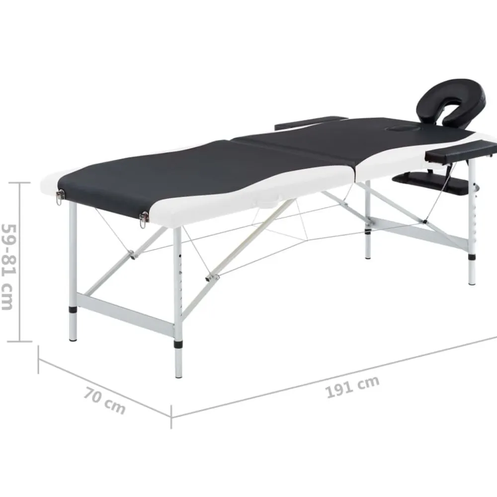 vidaXL Camilla de masaje plegable 2 zonas aluminio Negro y blanco Clearance