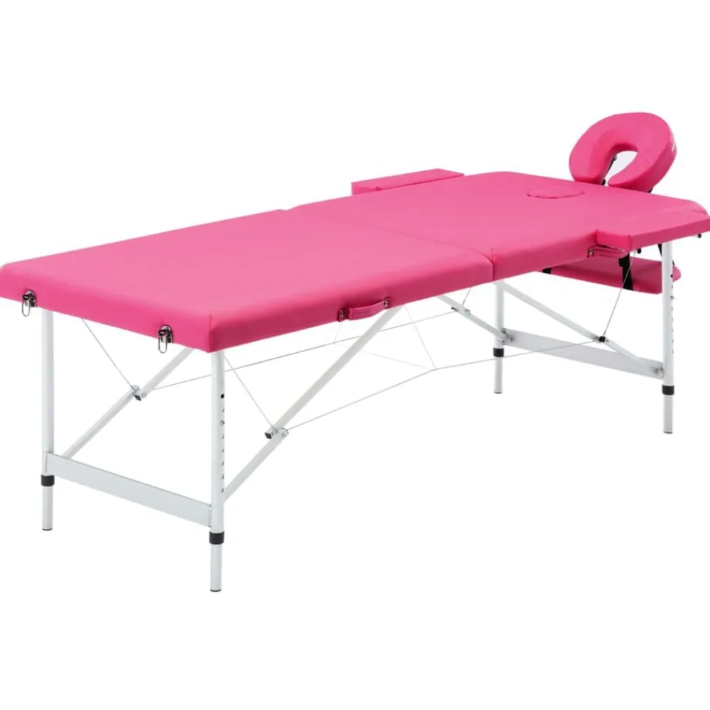 vidaXL Camilla de masaje plegable 2 zonas aluminio Rosa