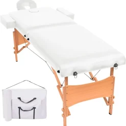 vidaXL Camilla de masaje plegable 2 zonas 10 cm grosor blanca Blanco Discount