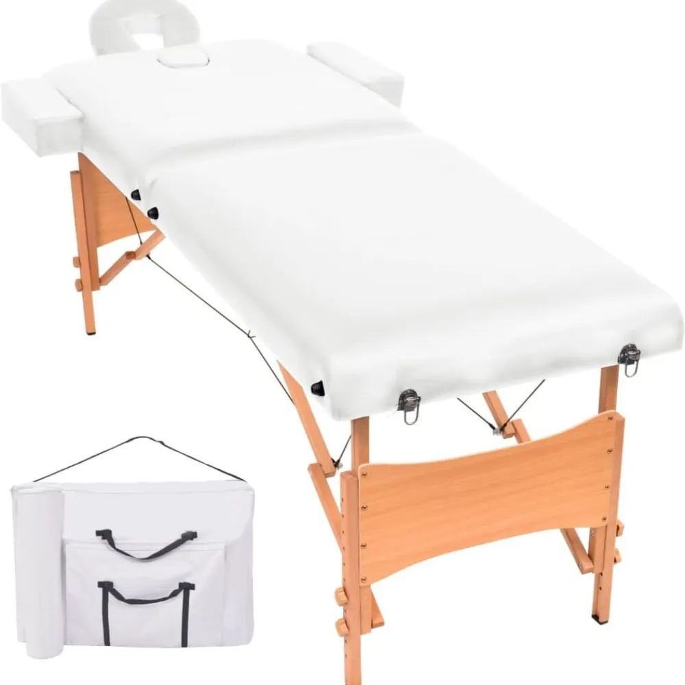 vidaXL Camilla de masaje plegable 2 zonas 10 cm grosor blanca Blanco Discount