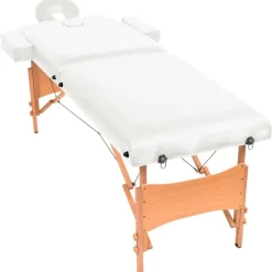 vidaXL Camilla de masaje plegable 2 zonas 10 cm grosor blanca Blanco Discount