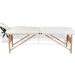 vidaXL Camilla de masaje plegable 2 zonas estructura de madera crema Blanco crema Discount