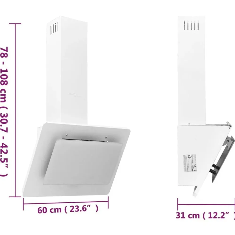 vidaXL Campana extractora acero inoxidable vidrio templado 60cm Blanco