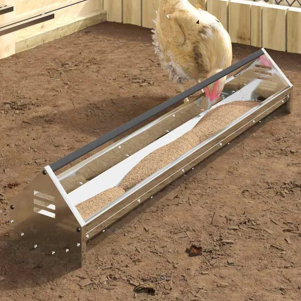 vidaXL Canalón de alimentación para pollos Plateado 108 x 20,5 x 20 cm Acero galvanizado Discount