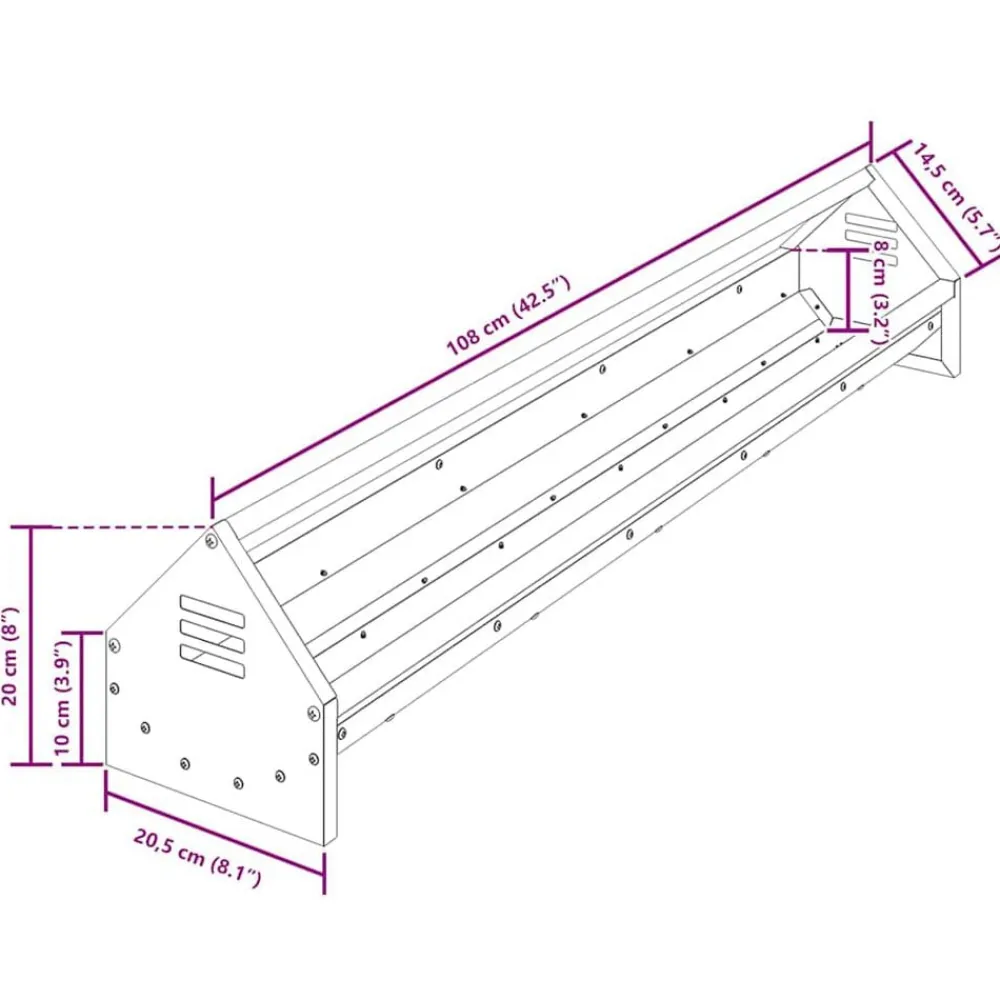 vidaXL Canalón de alimentación para pollos Plateado 108 x 20,5 x 20 cm Acero galvanizado Discount