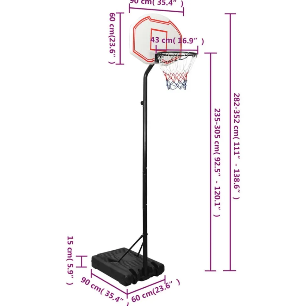 vidaXL Equipamiento Para Atletismo-Canasta de baloncesto polietileno 282-352 cm
