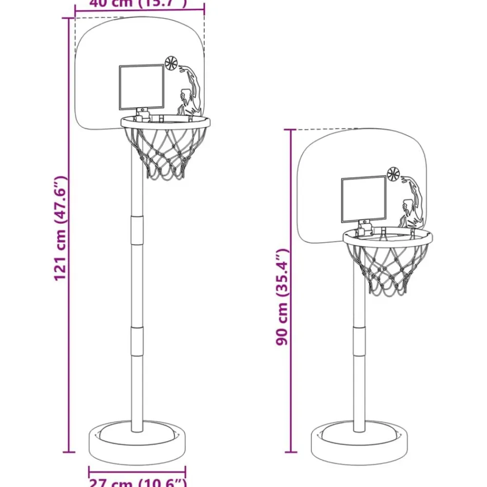 vidaXL Juguetes-Canasta de baloncesto ajustable con pelota y bomba 90/121 cm