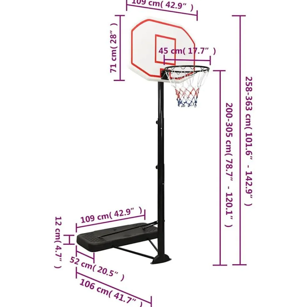 vidaXL Equipamiento Para Atletismo-Canasta de baloncesto polietileno 258-363 cm