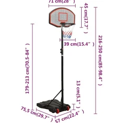 vidaXL Canasta de baloncesto polietileno 216-250 cm Negro Outlet