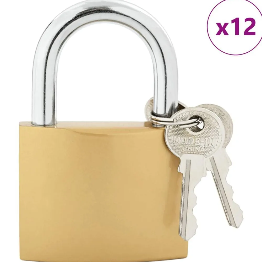vidaXL Llaves Y Cerrojos-Candado en U con llaves 12 pcs Latón Hierro