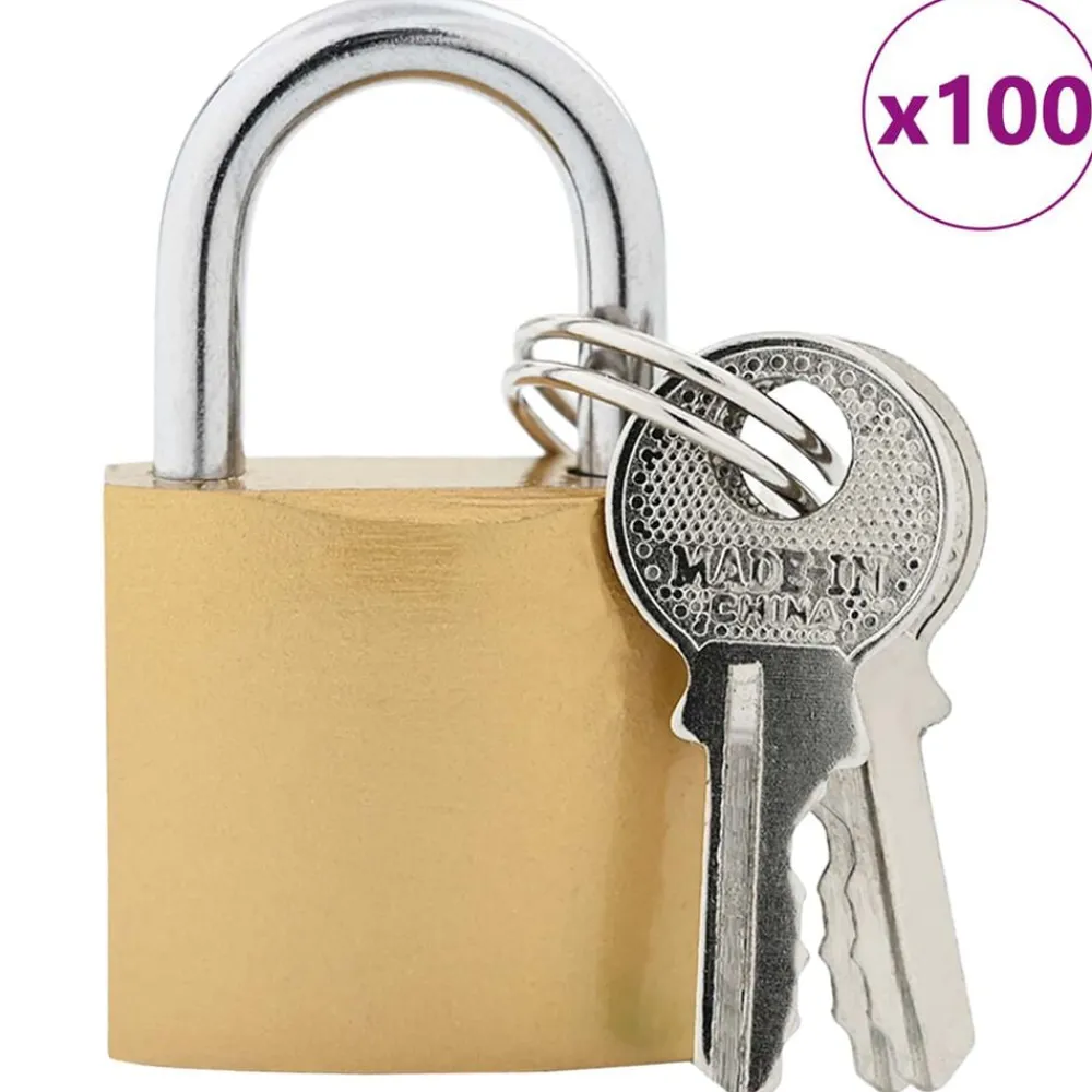 vidaXL Llaves Y Cerrojos-Candado en U con llaves 100 pcs Latón Hierro
