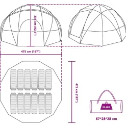 vidaXL Actividades Al Aire Libre-Carpa de cúpula 475 x 475 x 235 cm tafetán