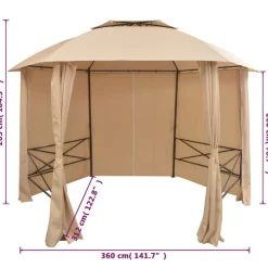 vidaXL Jardín-Carpa de jardín con cortinas hexagonal 360x265 cm