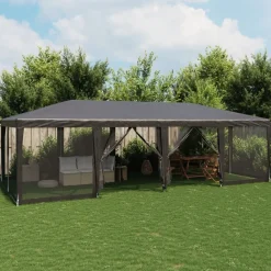 vidaXL Jardín-Carpa para fiestas 12 paredes de malla HDPE gris 8x4m