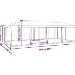 vidaXL Jardín-Carpa para fiestas 12 paredes de malla HDPE gris 8x4m