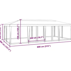 vidaXL Jardín-Carpa para fiestas con 12 paredes de malla HDPE 8x4 m