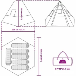 vidaXL Actividades Al Aire Libre-Carpa Tipi con techo 383 x 338 x 217 cm tafetán