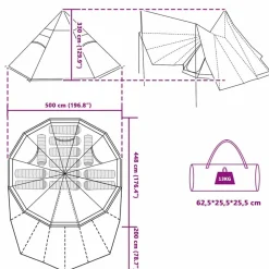 vidaXL Carpa Tipi con techo 510 x 690 x 330 cm tafetán Gris y naranja Best