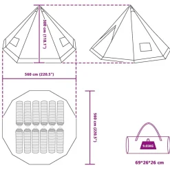 vidaXL Carpa Tipi con techo 560 x 560 x 300 cm tafetán Gris y naranja Best