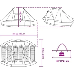 vidaXL Actividades Al Aire Libre-Carpa Tipi con techo 466 x 310 x 240 cm tafetán