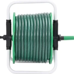 vidaXL Accesorios De Bricolaje-Carrete de manguera de pie con set racores PVC verde 0,5" 20 m