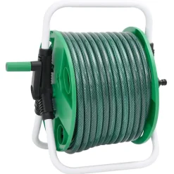 vidaXL Accesorios De Bricolaje-Carrete de manguera de pie con set racores PVC verde 0,5