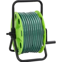 vidaXL Accesorios De Bricolaje-Carrete de manguera de pie con set racores PVC verde 0,5" 20 m