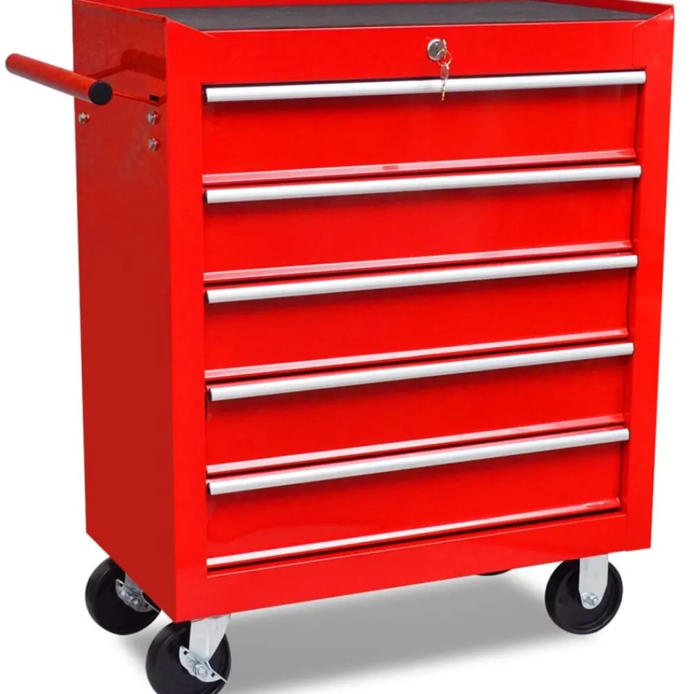 vidaXL Carrito caja de herramientas 5 cajones Rojo