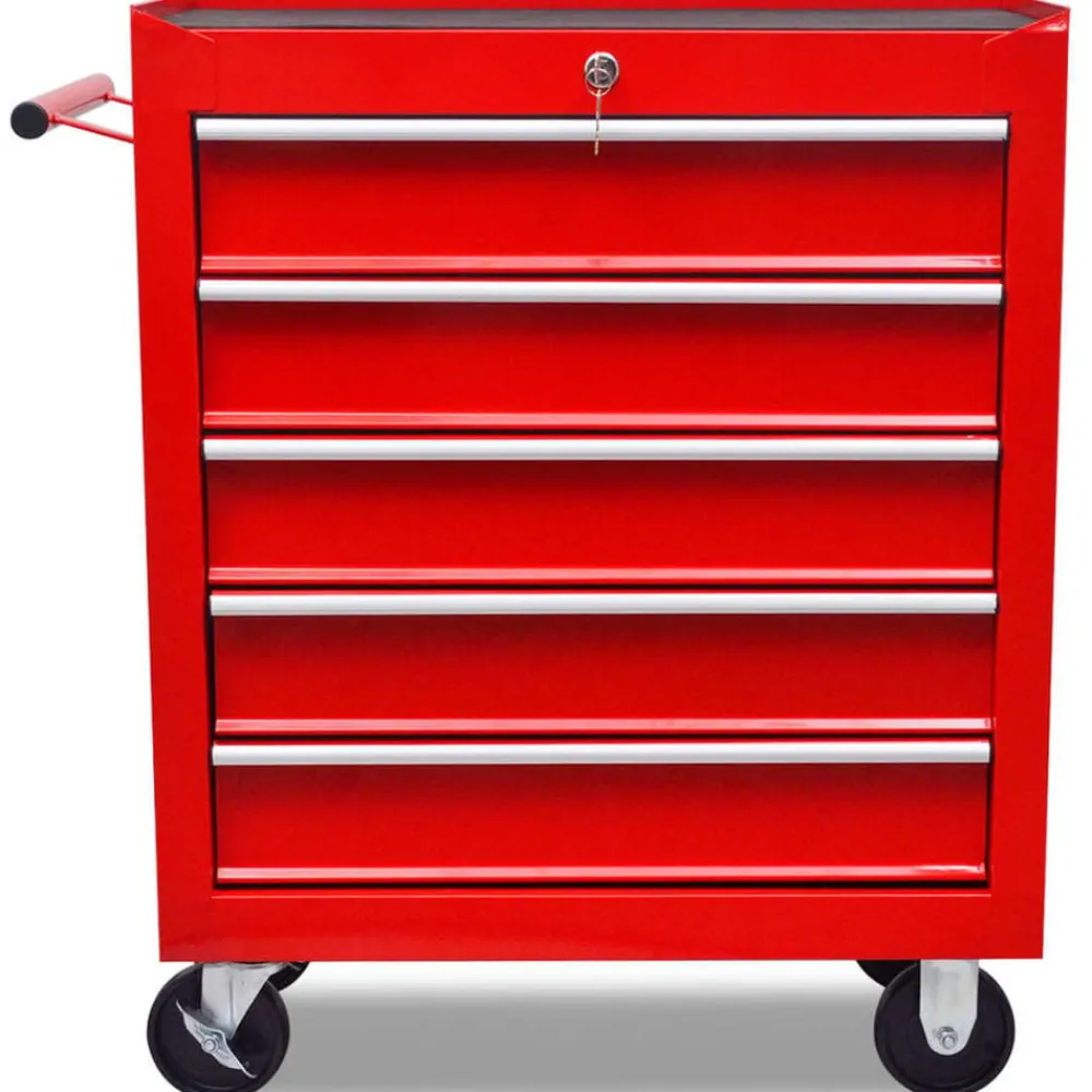 vidaXL Carrito caja de herramientas 5 cajones Rojo