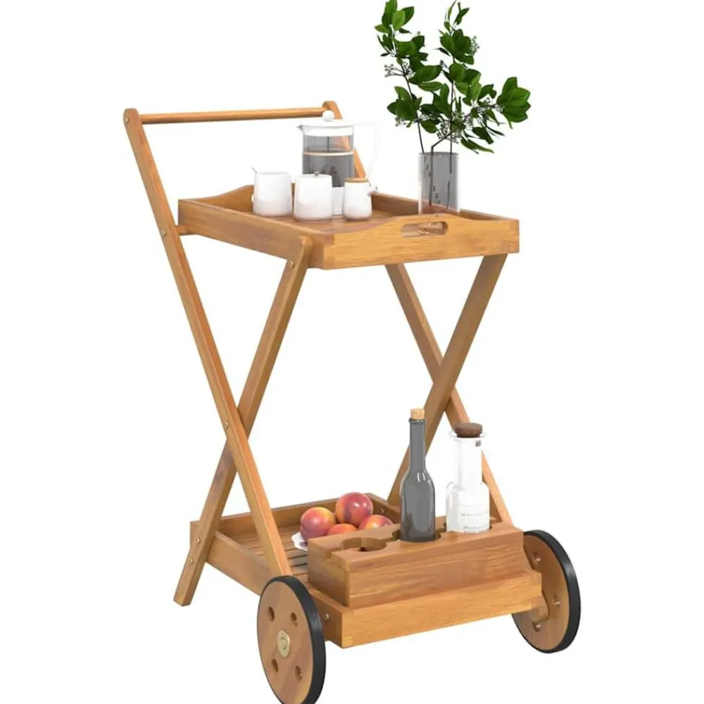 vidaXL Carrito camarera madera maciza de acacia 54x87x90 cm New