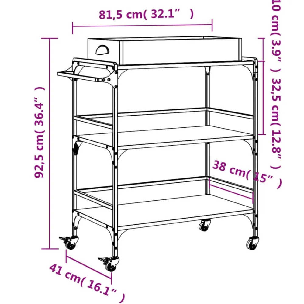 vidaXL Carrito cocina madera ingeniería 81,5x41x92,5 cm Roble ahumado Clearance