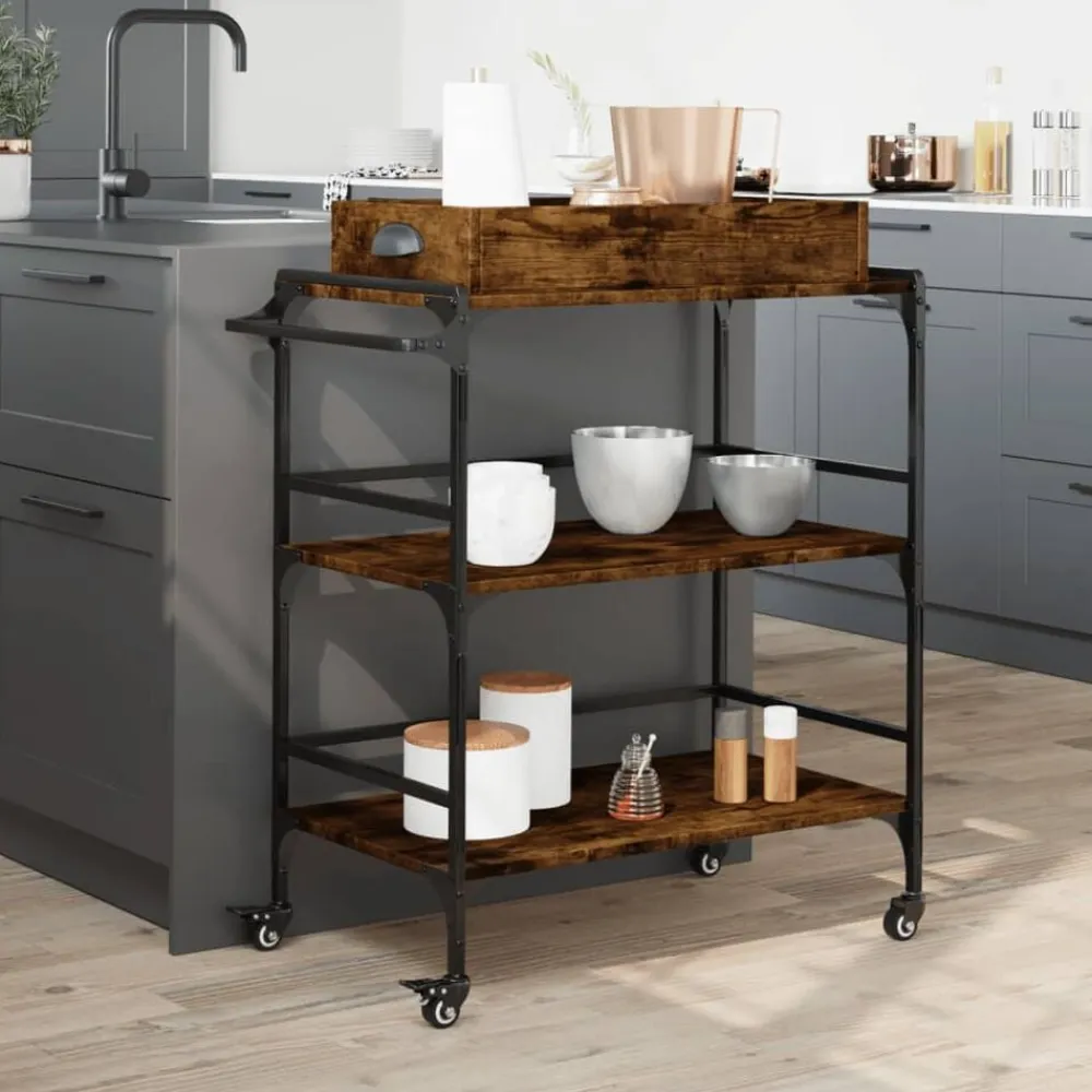 vidaXL Carrito cocina madera ingeniería 81,5x41x92,5 cm Roble ahumado Clearance