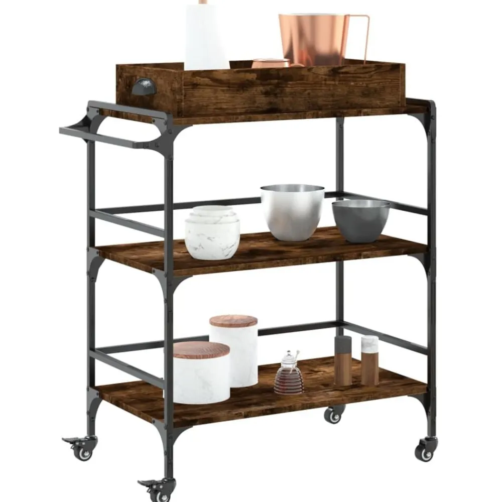 vidaXL Carrito cocina madera ingeniería 81,5x41x92,5 cm Roble ahumado Clearance
