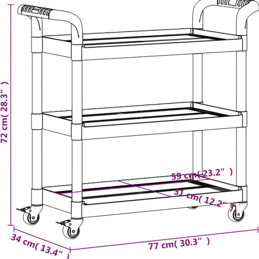 vidaXL Carrito de 3 niveles aluminio 77x34x72 cm Gris Best