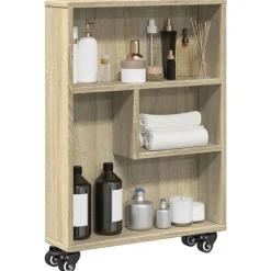 vidaXL Carrito de almacenaje estrecho 48x13x68 cm madera de ingeniería Roble Sonoma Best