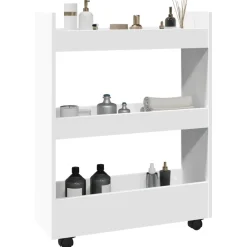 vidaXL Carrito de almacenaje estrecho de 3 niveles de madera de ingeniería blanca Blanco Outlet
