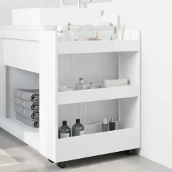vidaXL Carrito de almacenaje estrecho de 3 niveles de madera de ingeniería blanca Blanco Outlet