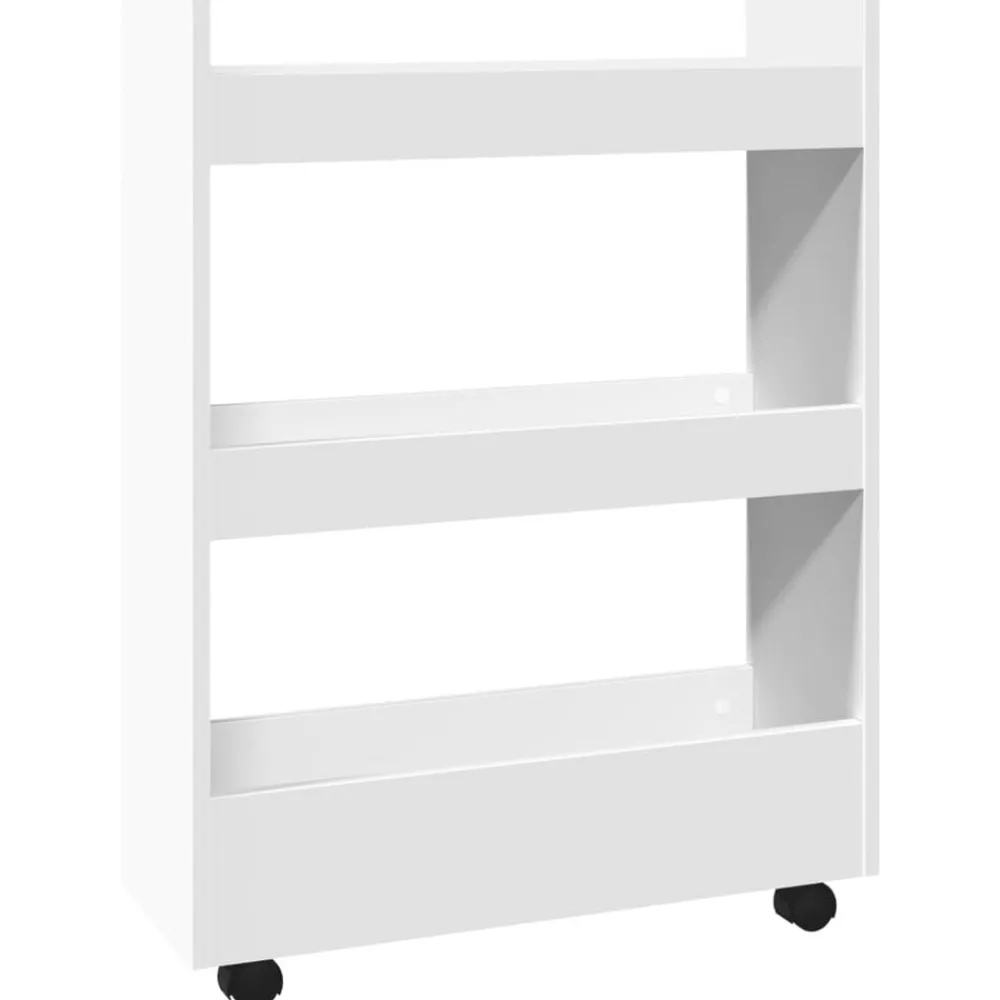 vidaXL Carrito de almacenaje estrecho de 3 niveles de madera de ingeniería blanca Blanco Outlet