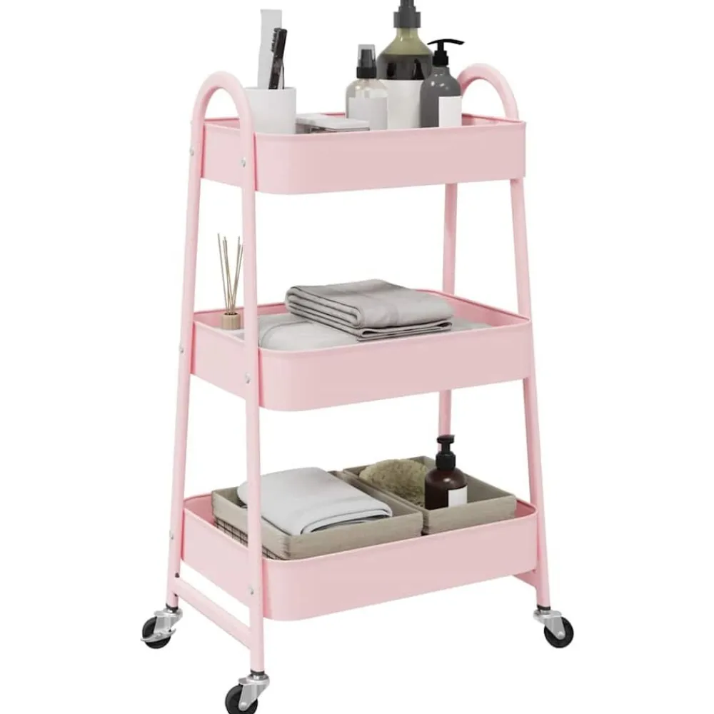 vidaXL Carrito de almacenaje 3 niveles 42x41,5x77 cm acero Rosa