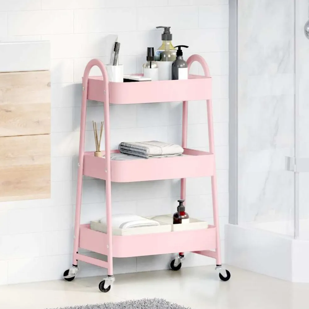 vidaXL Carrito de almacenaje 3 niveles 42x41,5x77 cm acero Rosa