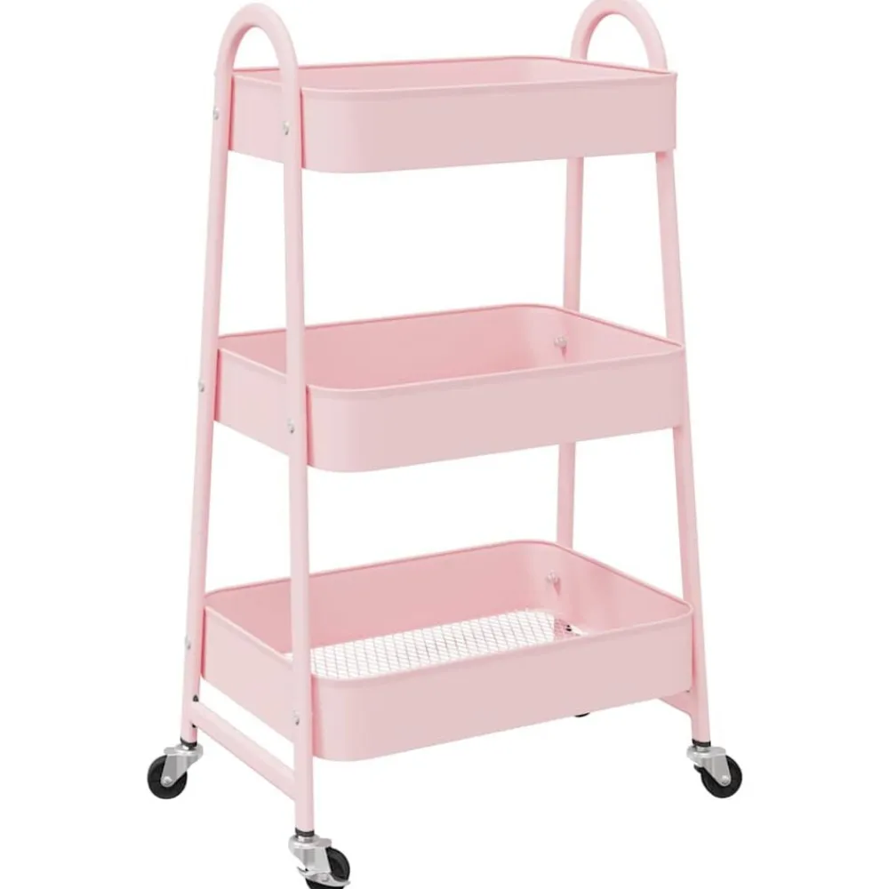 vidaXL Carrito de almacenaje 3 niveles 42x41,5x77 cm acero Rosa