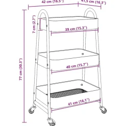 vidaXL Carrito de almacenaje 3 niveles 42x41,5x77 cm acero Rosa