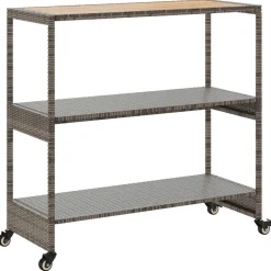 vidaXL Carros E Islas-Carrito de bar 3 niveles ratán PE y madera maciza acacia gris