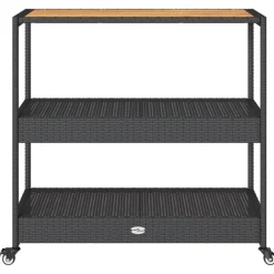 vidaXL Carros E Islas-Carrito de bar 3 niveles ratán PE y madera maciza acacia negro