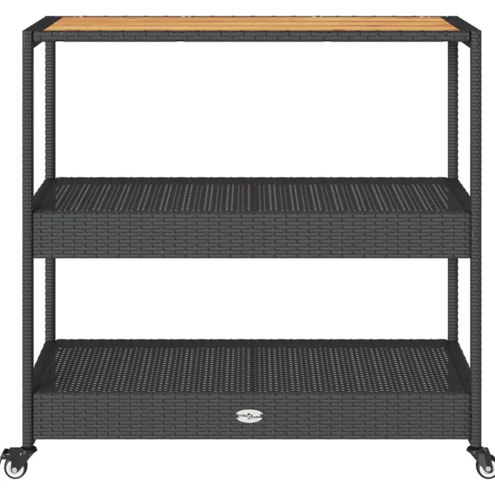 vidaXL Carros E Islas-Carrito de bar 3 niveles ratán PE y madera maciza acacia negro