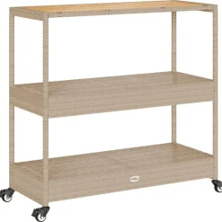 vidaXL Carrito de bar 3 niveles ratán PE y madera maciza acacia beige Beige y marr&oacute;n Best