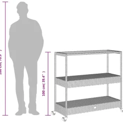 vidaXL Carrito de bar 3 niveles ratán PE y madera maciza acacia beige Beige y marrón Best