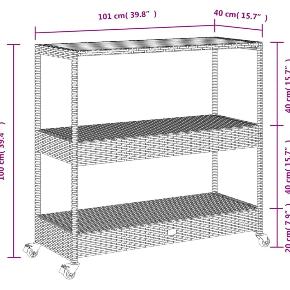 vidaXL Carrito de bar 3 niveles ratán PE y madera maciza acacia beige Beige y marrón Best