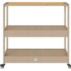 vidaXL Carrito de bar 3 niveles ratán PE y madera maciza acacia beige Beige y marrón Best