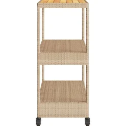 vidaXL Carrito de bar 3 niveles ratán PE y madera maciza acacia beige Beige y marrón Best